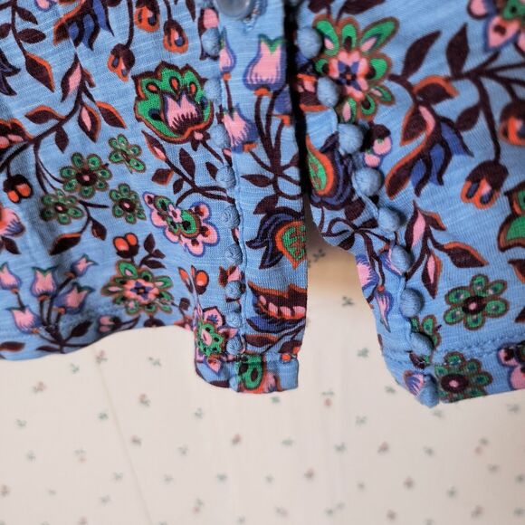 Boden Top Size 6 Blue Paisley Floral Mixed Prints Button-Up Bobble Trim Cotton - Picture 6 of 16
